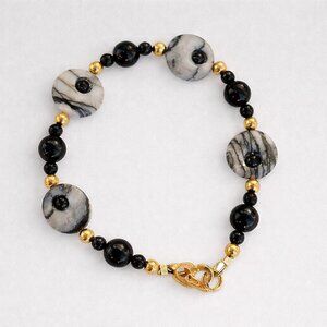 Vintage Picasso Stone & Black Onyx Bracelet W Heart Clasp